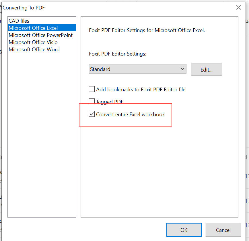 Click "Microsoft Office Excel" > Check "Convert entire Excel workbook" then click "OK". Then you are able to convert...