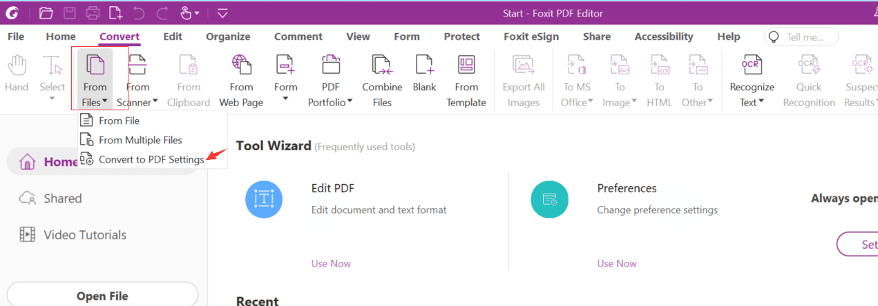 To convert entire excel workbook, please navigate to tab Convert > From files > Convert to PDF Settings.
